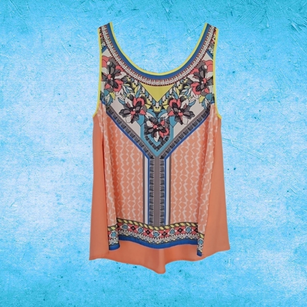 Retro Bohemian Summer Peach Orange Print Tank Top